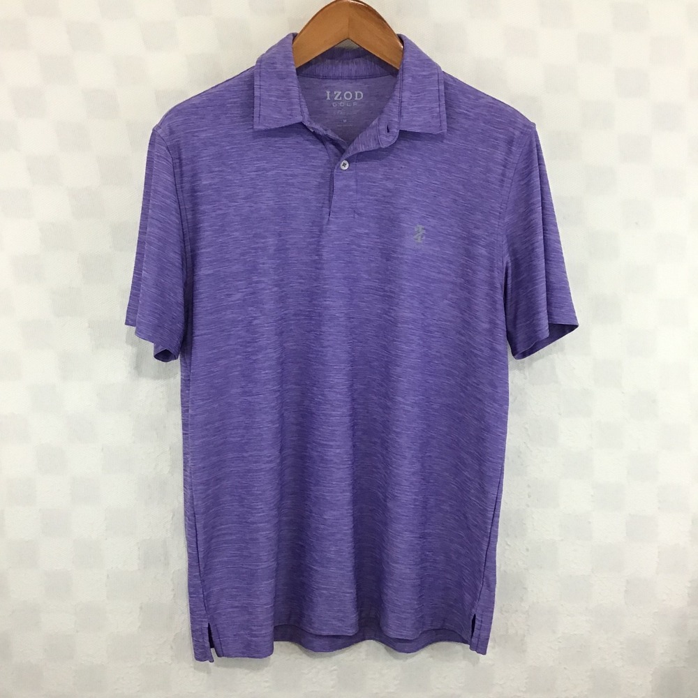 IZOD Golf Mens Purple Heather Performance Stretch Polo Shirt Size M Short Sleeve